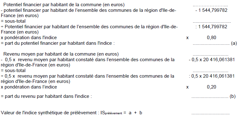 calcul de l'indice synthétique de prélèvement