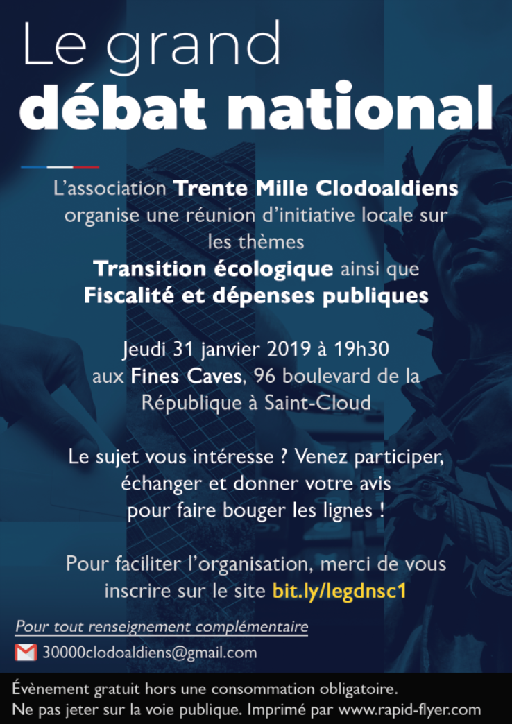 Flyer d'invitation au<br>1er Grand Débat National de Saint-Cloud