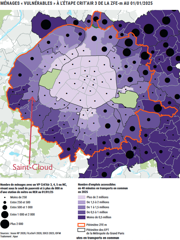 Ménages vulnérables à l'étape Crit'Air 3 de la ZFE-m (source APUR, page 43)