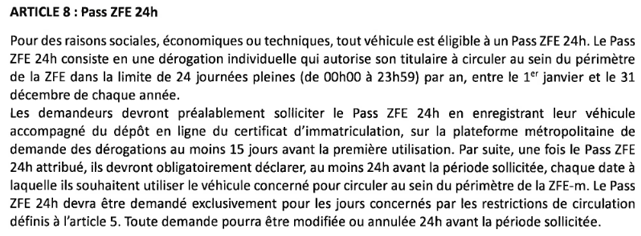 Pass ZFE-m 24 heures
