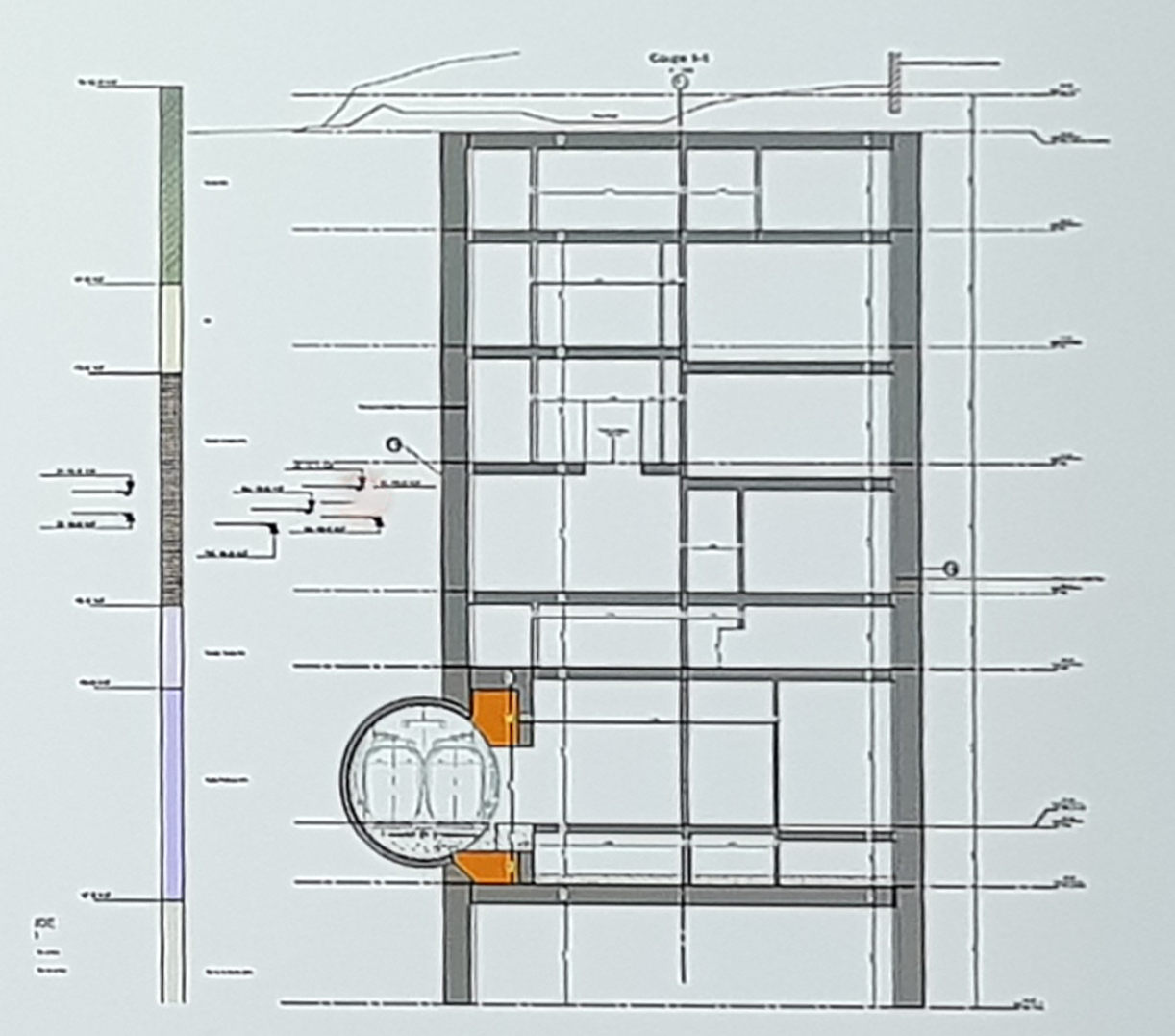 Ouvrage Buzenval : plan de coupe<br>(source: SGP)