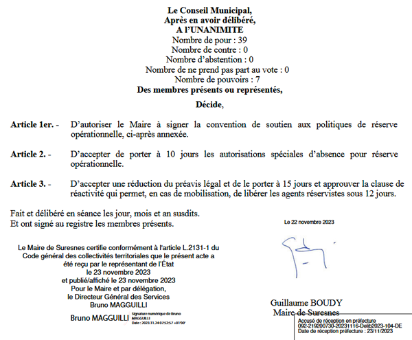 Délibération adoptée par le conseil municipal de Suresnes