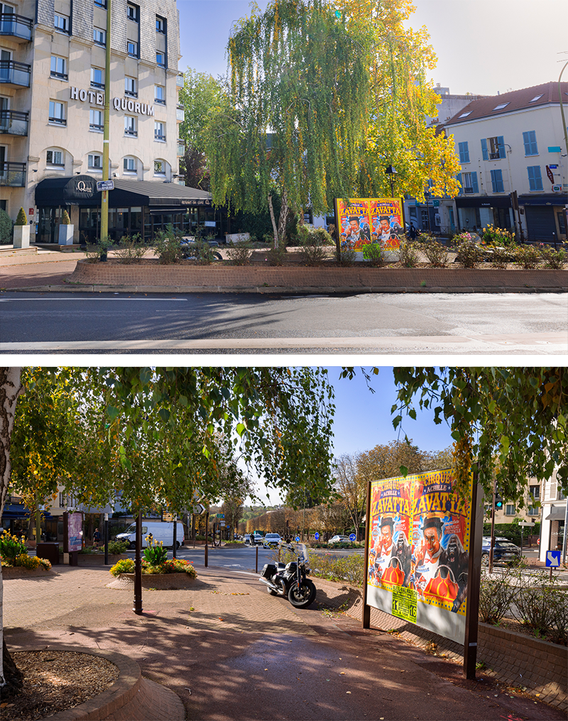 Panneau du rond-point Magenta<br>(affichage recto/verso)