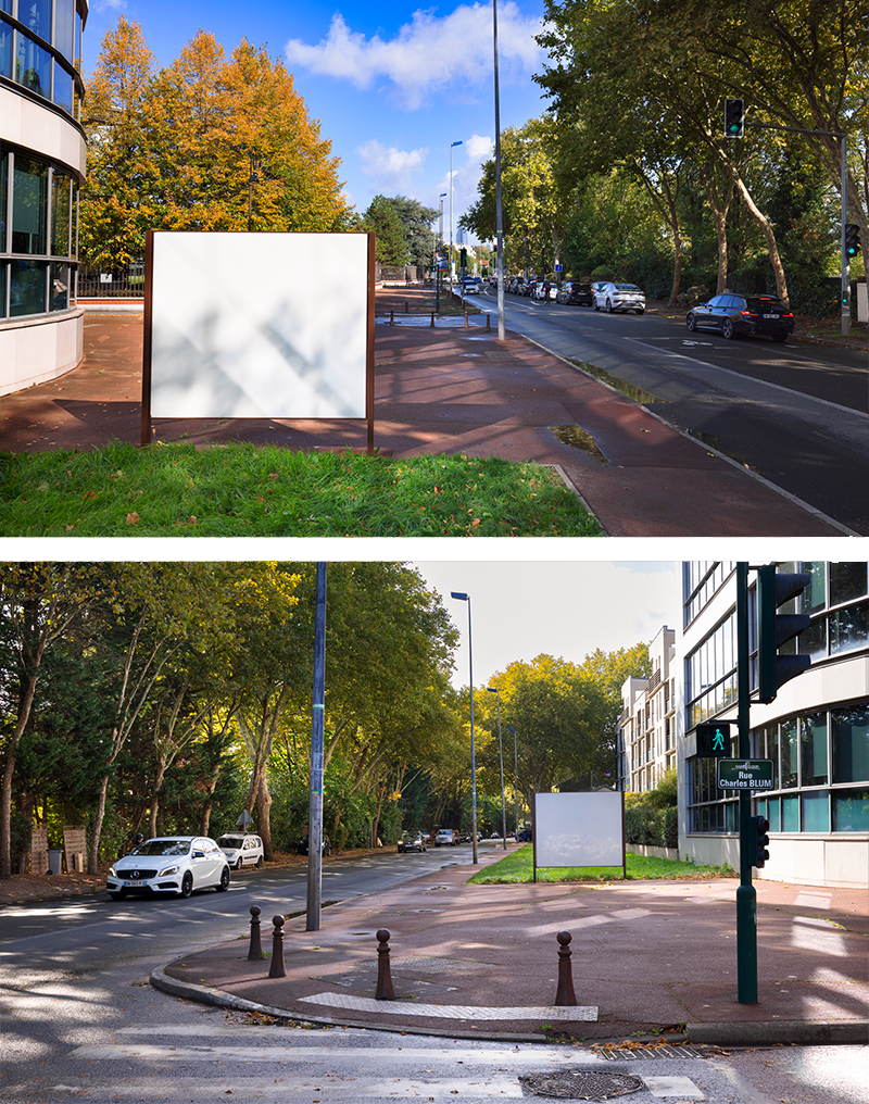 Panneau quai Marcel Dassault / rue Charles Blum<br>(affichage recto/verso)