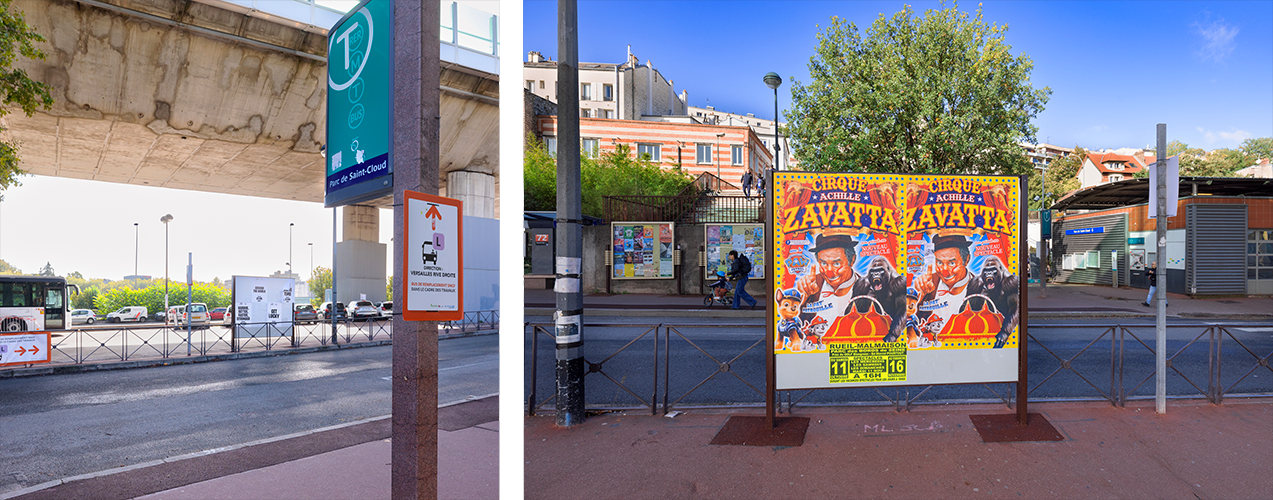 Panneau station de tram parc de Saint-Cloud<br>(affichage recto/verso)