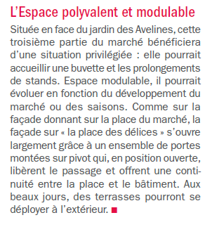 Extrait Saint-Cloud Mag n°368 (dossier spécial marché des Avelines)<br>portant sur ce qui deviendra la zone food court / salle à manger.